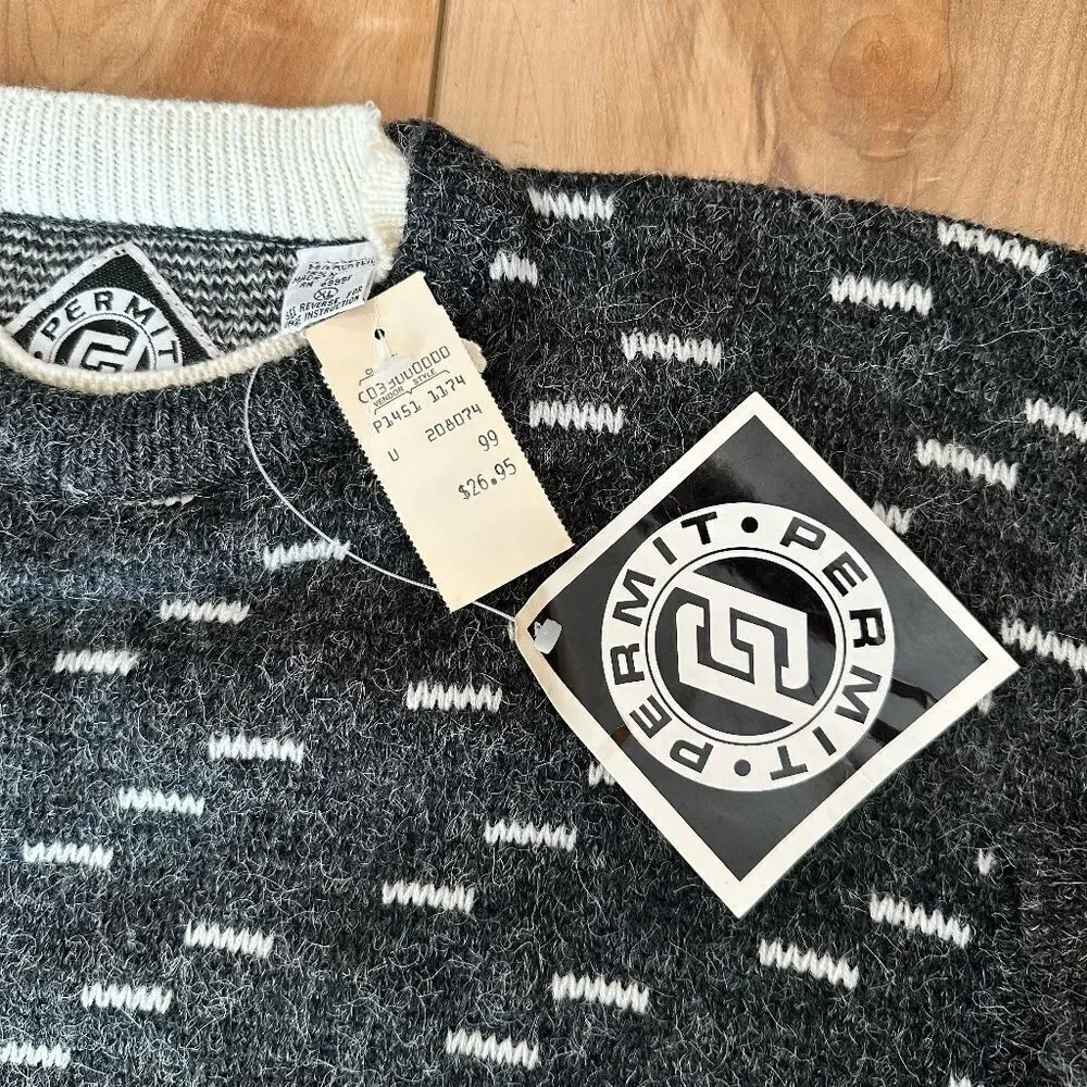 NWT Permit Mens Crew Neck Sweater Charcoal Gray/Ivory Size XL
